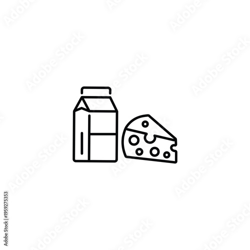 Line Drawing of Milk Carton and Swiss Cheese Wedge.