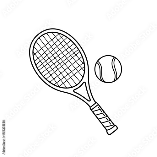 Tennis Racket and Ball on a Plain White Background for Sports and Recreation