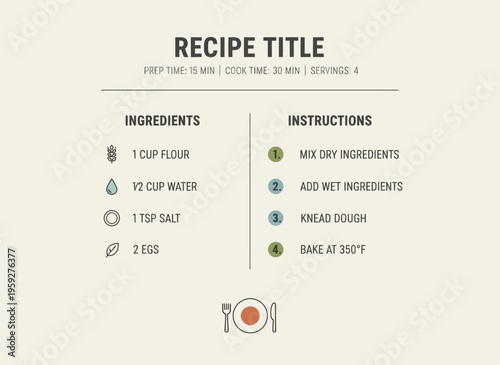 A recipe illustration shows mixing ingredients to bake bread at home with flour eggs and water