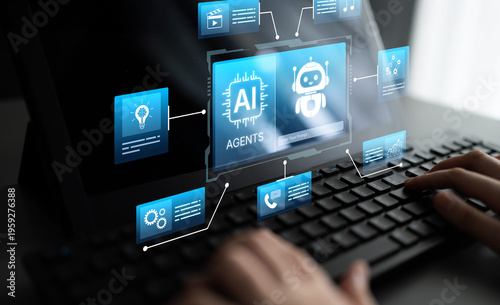 Εκτύπωση καμβά AI agents orchestrate tasks across chat data, calls, and content