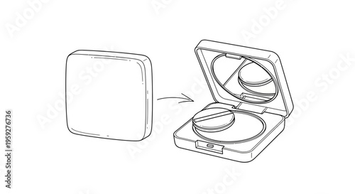 Compact powder makeup case with mirror and puff, open and closed