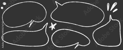 Fun bubble and speech shapes in crayon texture, bubble and speech look friendly and drawn, crayon strokes pair with pencil, frame, balloon and doodle.