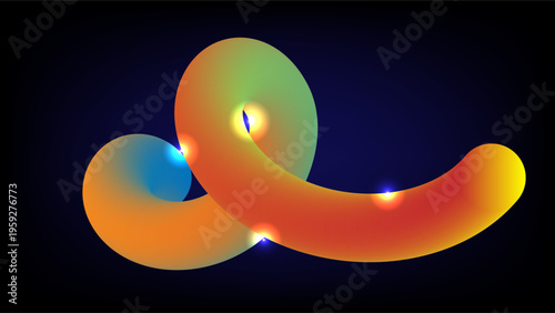 3D Abstract Gradient Liquid Wave Shape with Neon Glowing Lights