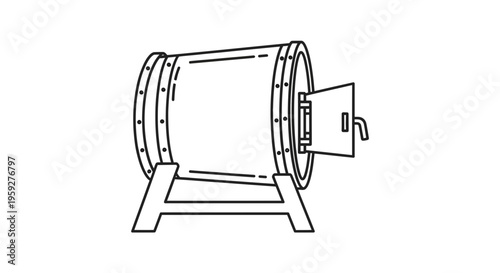 Composter Tumbler Icon, Rotating Drum for Organic Waste Recycling, Garden Equipment Line Art