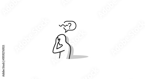Confused person with question mark in speech bubble, thinking, doubt, uncertainty, problem solving