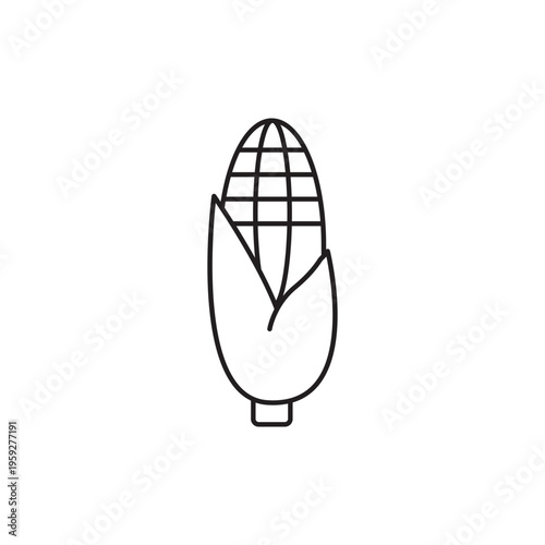 Simple Line Drawing of Fresh Ear of Corn with Husks.