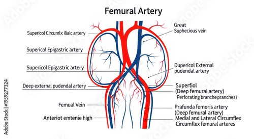 Diagram of Human Femoral Artery and Vein Anatomy