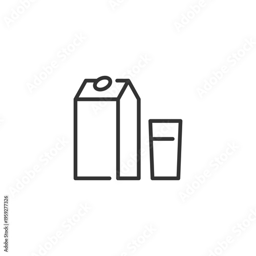 Simple Line Drawing of Milk Carton and Glass.