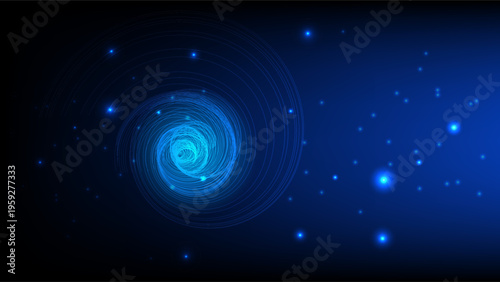 Blue Digital Technology Background with Glowing Particle Swirls