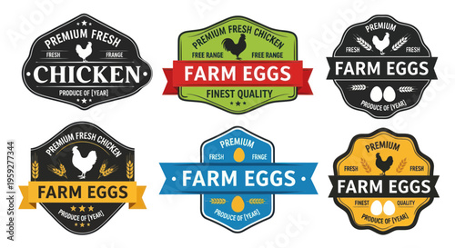 Farm Fresh Chicken Eggs Labels Set - Vintage Rustic Design