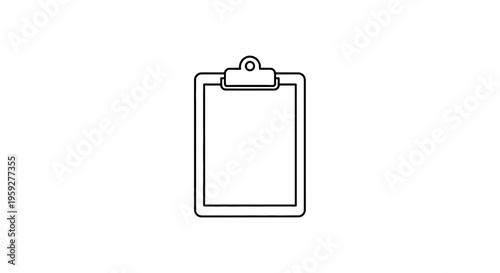 Clipboard Icon Outline Vector Graphic, Simple Blank Paper Holder for Notes and Tasks
