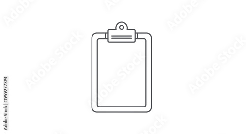 Clipboard icon, simple outline drawing, isolated on white background