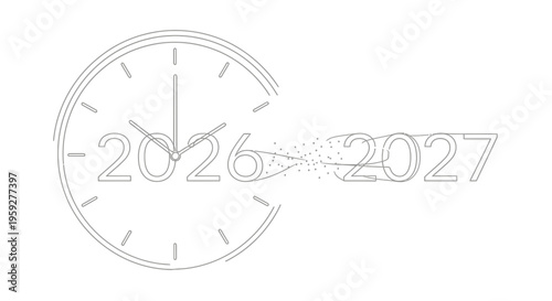 Clock Face Transitioning from 2026 to 2027, Symbolizing New Year and Future