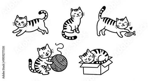 Cute Cat Doodle Collection – Hand Drawn Kittens Playing, Sitting, Sleeping Vector Set