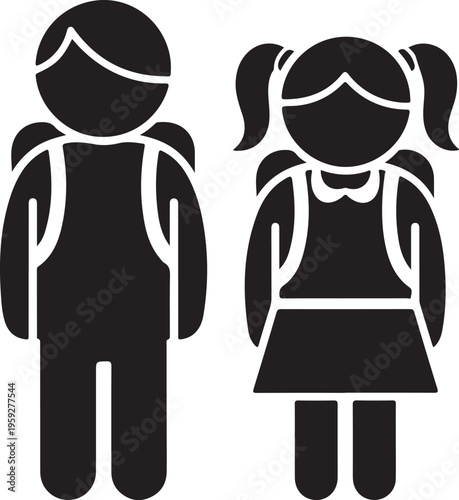 Man girl students classmates pictogram icon
