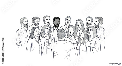 Choir Singing Performance, Conductor Leading Group of Diverse Singers in Harmony