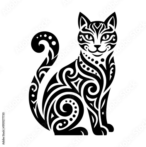 Vector Illustration of Black and White Cat 1
