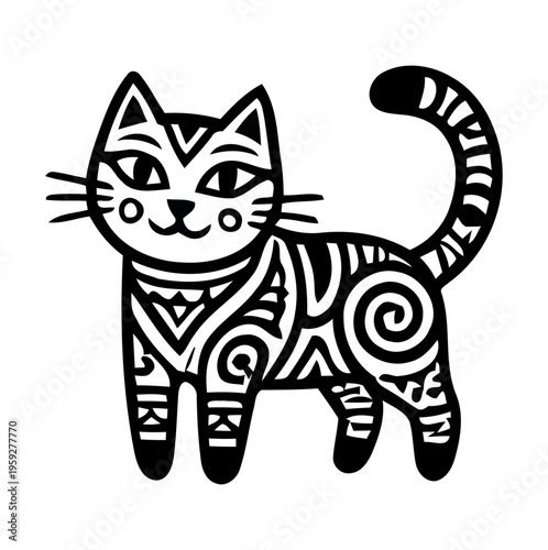 Vector Illustration of Black and White Cat 3