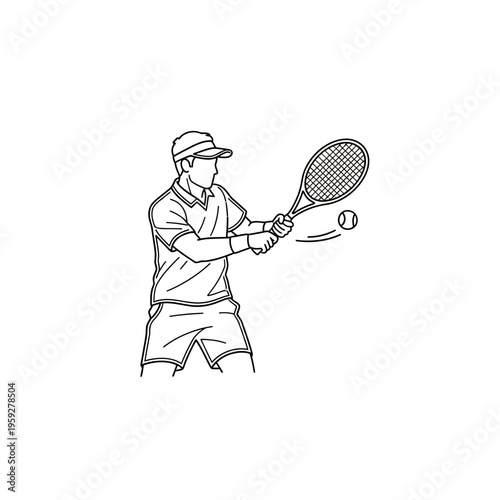 Young Male Tennis Player in Action During Match with Focus on Swing and Ball