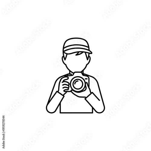 Young Photographer Taking a Picture with Camera and Hat