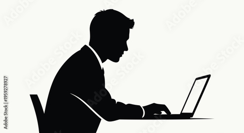 Professional man working diligently on his laptop vector illustration design.