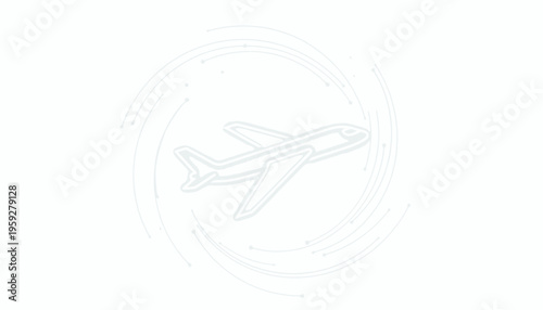Futuristic Airplane Flying Through Digital Swirls, Technology and Travel Concept