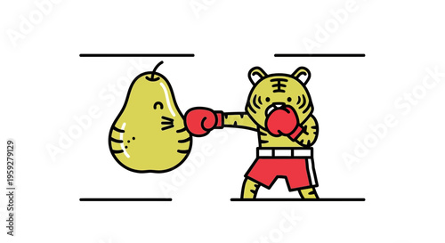 Funny Tiger Boxer Fighting Pear Punching Bag Cartoon