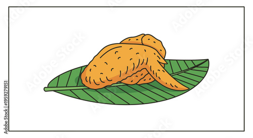 Golden Fried Chicken Wings Served on a Fresh Green Banana Leaf