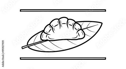 Hand Drawn Dumpling on Leaf with Lines