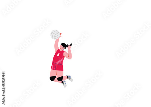 スパイクを打つ女子バレーボール選手のイラスト