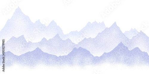 Mountain ridge silhouette with geometric dot pattern and gradient sunrise vector illustration creating abstract panoramic landscape background for artistic design projects and creative templates.