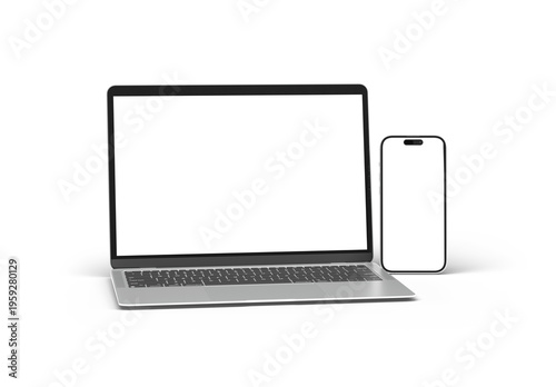 Mobile phone and laptop isolated on transparent background 3d rendering