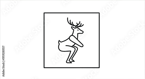 Funny deer doing a squat, minimalist line art, humor, exercise, animal fitness