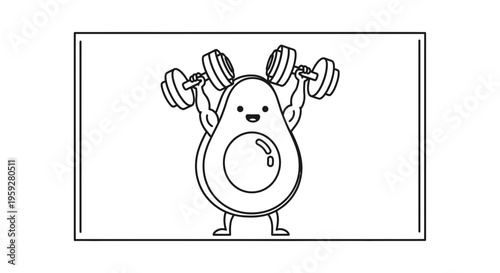 Funny Avocado Character Lifting Dumbbells, Healthy Lifestyle and Fitness Concept