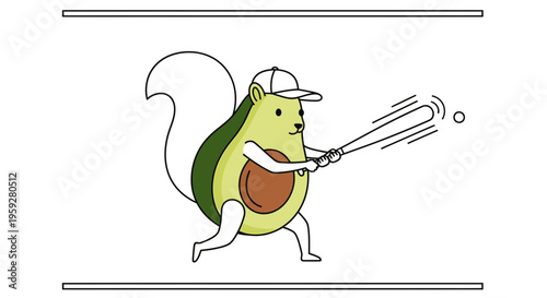 Funny Avocado Squirrel Playing Baseball