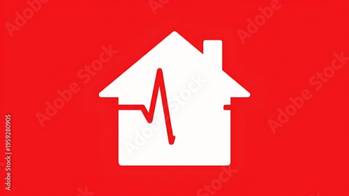 White House Icon With Heartbeat Line On Red Background Motion Graphic