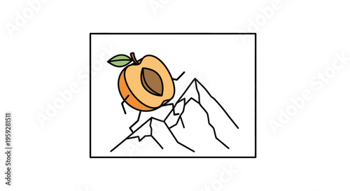 Funny apricot character rolling down a mountain, cartoon style, healthy food concept