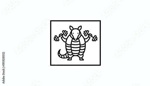 Funny Armadillo Lifting Dumbbells, Fitness Animal Character, Gym Workout Icon