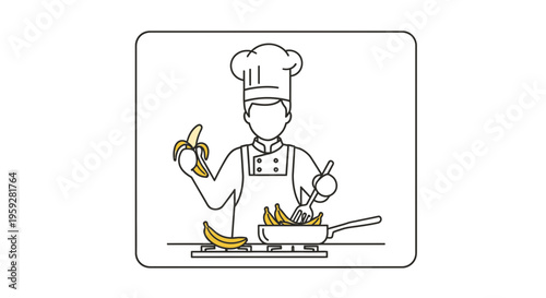 Chef cooking bananas in pan, healthy food preparation, culinary art, kitchen scene