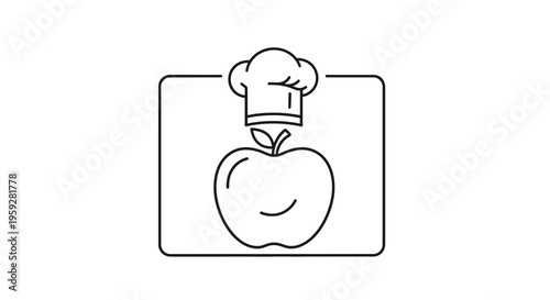 Chef Hat on Apple Icon: Healthy Eating, Culinary School, Organic Food Concept