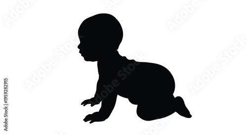 Silhouette of a baby crawling on a white background