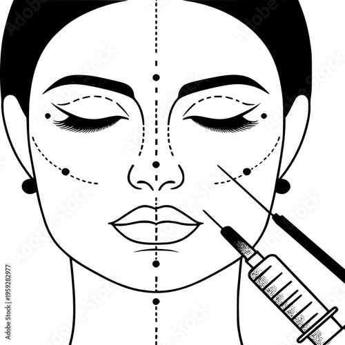 Cosmetic Face Injection Points Guide for Botox and Fillers Illustration