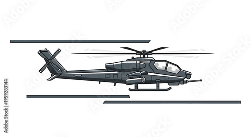 Attack Helicopter in Motion - Military Aircraft Vector Illustration