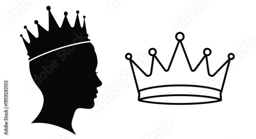 Silhouette of a woman s profile and a regal crown illustration