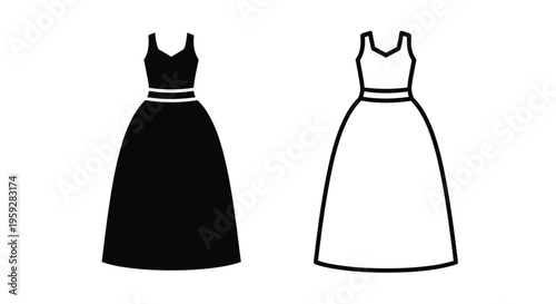 Two simple dresses in contrasting colors black and white are displayed