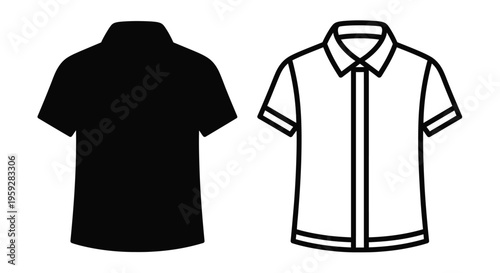 Black and white illustration of two short sleeved polo shirts