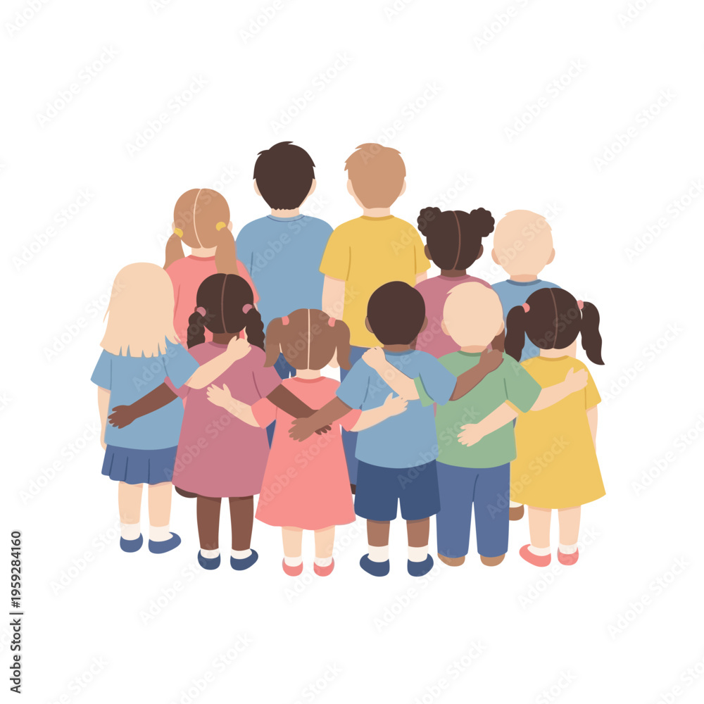 Obraz premium illustration of multiple children from the back standing together, celebrate World Population Day