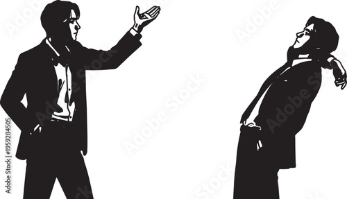 Black Solid Arguing People Silhouettes Set of Six on White Background