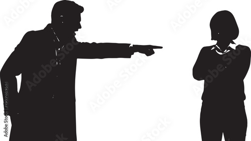 Black Solid Arguing People Silhouettes Set of Six on White Background