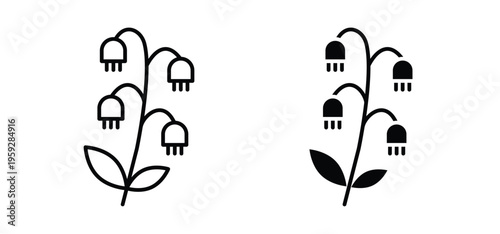 May lily icon. black and white line icons pack.